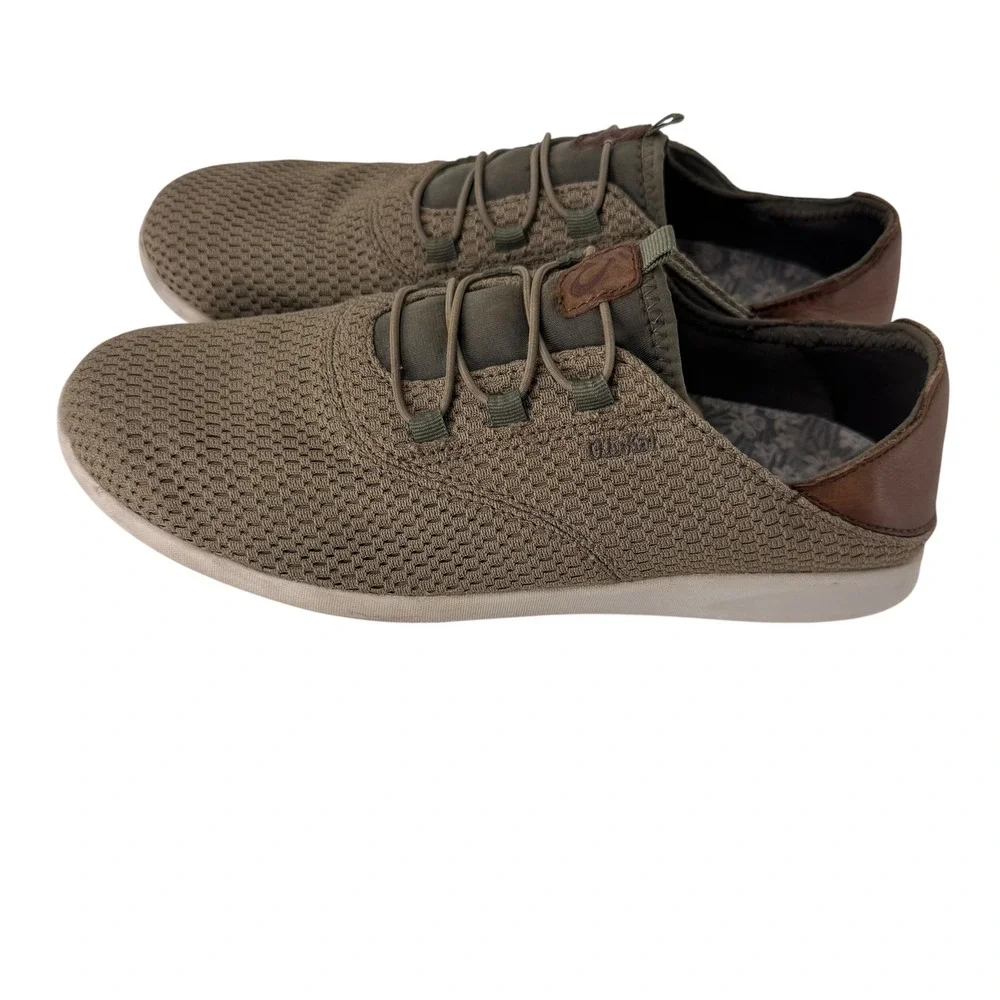 OluKai Alapali Mens 8.5 Mustang Banyan Mesh Leather Drop-In Heel Sneaker 10395